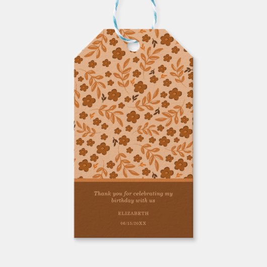 Bruine Vintage Bloempatroon Gift Tag Cadeaulabel (Voorkant)
