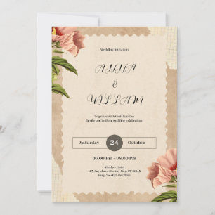Bruine Vintage bruiloft uitnodiging