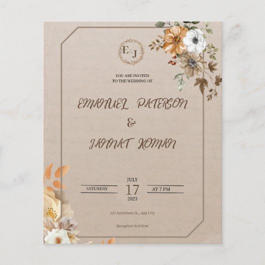 Bruine Vintage bruiloft uitnodiging Flyer (Voorkant)