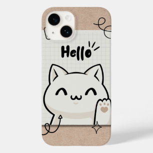 Bruine vintage hallo kat cute design esthetisch Case-Mate iPhone 14 hoesje