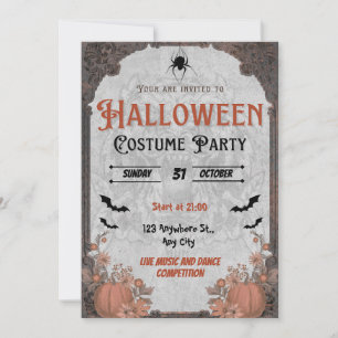 Bruine vintage Halloween-kostuumfeestuitnodiging Kaart