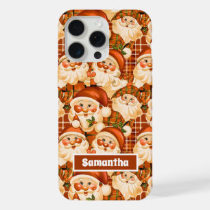 Bruine Vintage Kerstman Tartan Plaid Kerstmis iPhone 15 Pro Max Case
