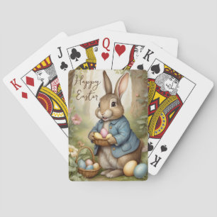 Bruine Vintage Paashaas met Eieren  Pokerkaarten