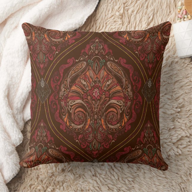 Bruine vintage paisley mandala-werpkussen - Boho  Kussen (Deken)