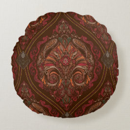 Bruine vintage paisley mandala-worpkussen - Boho  Rond Kussen