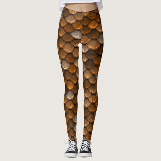 Bruine Vissen Schubben Zeemeermin Leggings (Voorkant)