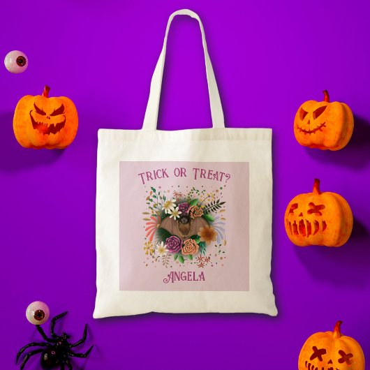 Bruine vleermuis kleurrijke bloemen tote bag