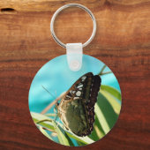 Bruine vlinder gesloten vleugels sleutelhanger (Achterkant)