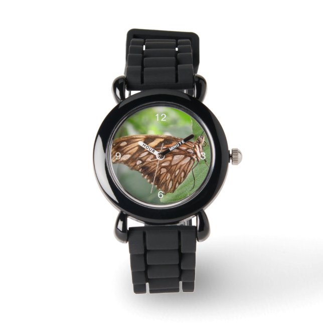  bruine vlinder Glitter Watch Horloge (Voorkant)