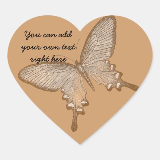 Bruine Vlinder Hart Stickers (Voorkant)