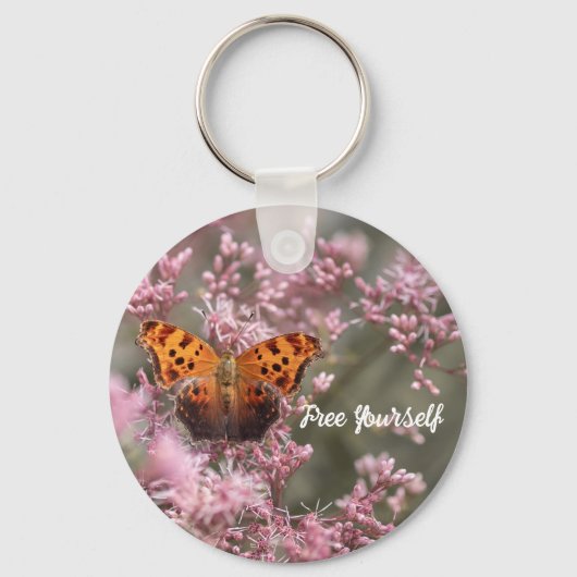 Bruine vlinder op roze Sleutelhanger (Voorkant)