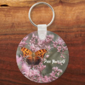 Bruine vlinder op roze Sleutelhanger (Voorkant)