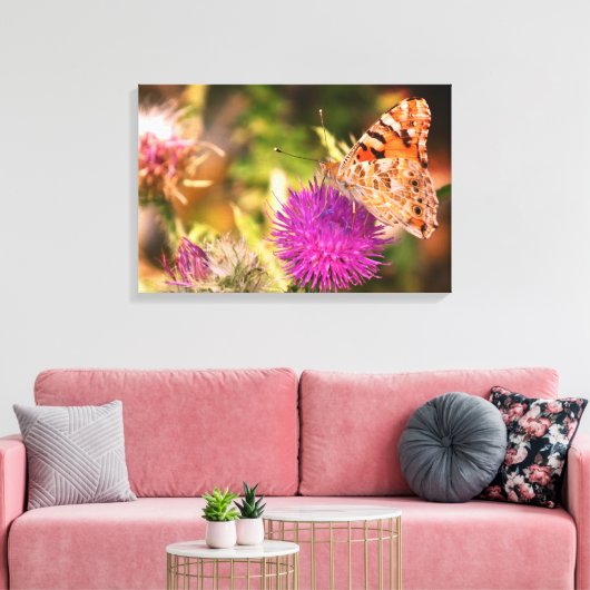 Bruine vlinder roze doorn foto canvas Print (Insitu (Woonkamer))