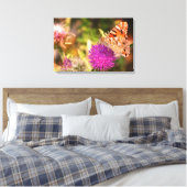 Bruine vlinder roze doorn foto canvas Print (Insitu (Slaapkamer))