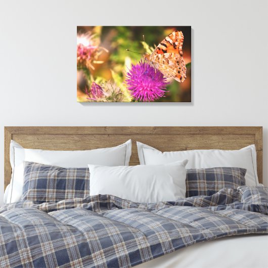 Bruine vlinder roze doorn foto canvas Print (Insitu (Slaapkamer))