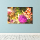 Bruine vlinder roze doorn foto canvas Print (Insitu (Houten vloer))