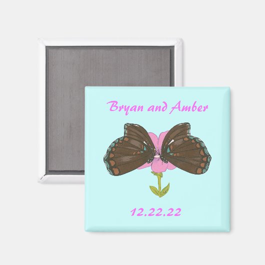 Bruine Vlinders Bewaar de datum Trouwmagneten Magneet (Voorkant / Achterkant)