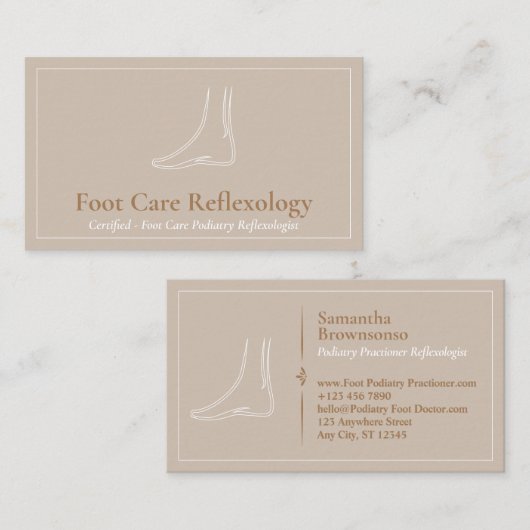 Bruine Voet Massage Care Podiatry Reflexologist Visitekaartje (Voorkant / Achterkant)