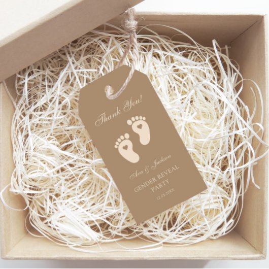 Bruine voetafdrukken Geslacht onthullen Dank u Cadeaulabel