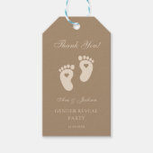 Bruine voetafdrukken Geslacht onthullen Dank u Cadeaulabel (Voorkant)