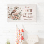Bruine Vogel 80e Verjaardag Gelukkig Spandoek (Insitu)