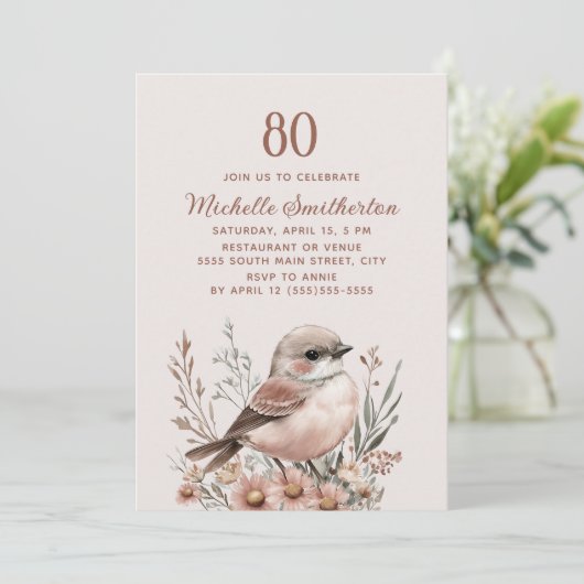 Bruine vogel 80ste verjaardag kaart (Staand voorkant)