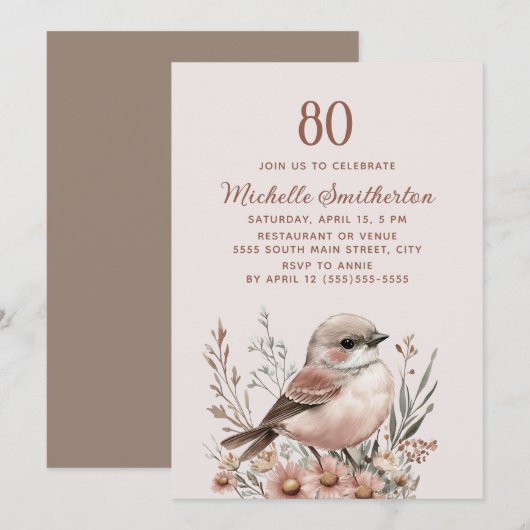 Bruine vogel 80ste verjaardag kaart (Voorkant / Achterkant)