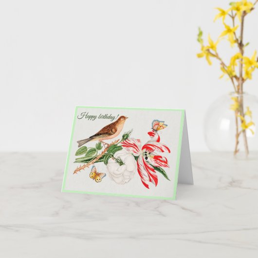 Bruine vogel op een tak kaart (Gele Bloem)