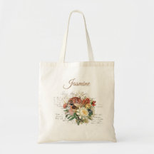 Bruine vogelbloemen Naam Canvas tas
