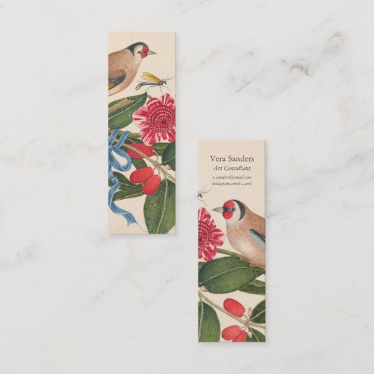 Bruine vogels, anjers en vlinders bladwijzer mini visitekaartje (Voorkant / Achterkant)