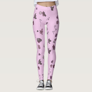 Bruine vogels bloemen roze leggings