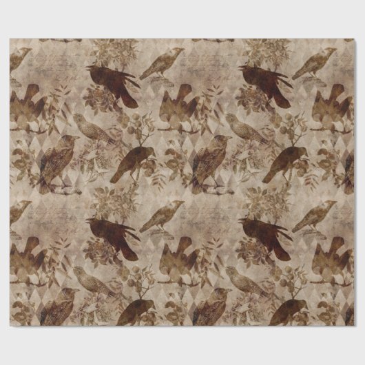 Bruine vogels en bijkantoren cadeaupapier (Vlak)