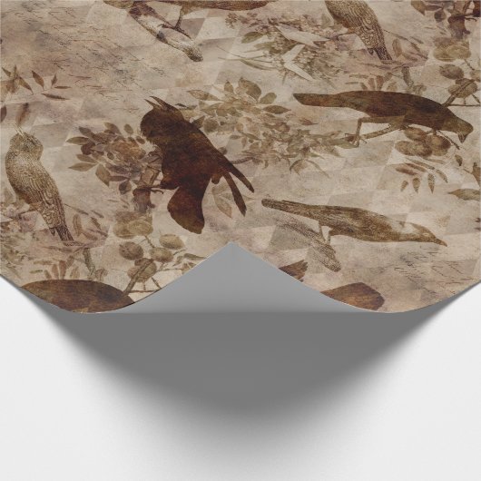 Bruine vogels en bijkantoren cadeaupapier (Hoek)