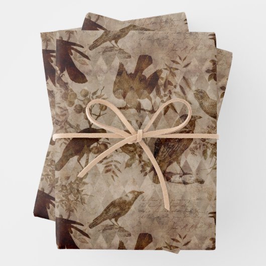 Bruine vogels en bijkantoren inpakpapier vel (In situ)