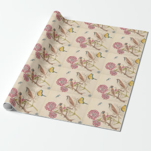 Bruine vogels met anjers en vlinders cadeaupapier
