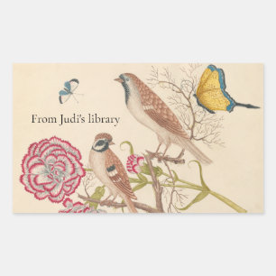 Bruine vogels met anjers en vlinders rechthoekige sticker