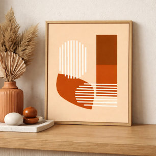 Bruine vormen en witte lijnen op een beige achterg poster