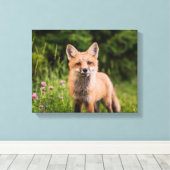 Bruine vos op groen gras canvas afdruk (Insitu (Houten vloer))
