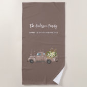 Bruine vrachtwagenbloemen — Familienaam boerenfami Strandlaken (Voorkant)