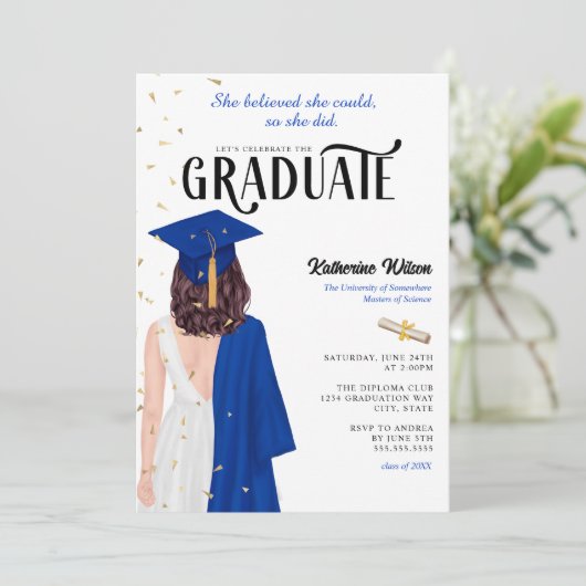 Bruine vrouw blauw Ze geloofde dat afstuderen Kaart (Staand voorkant)