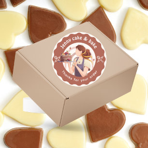 Bruine vrouwelijke taarten & Sweet Business Sticke Ronde Sticker