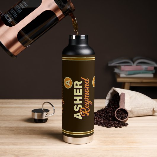 Bruine waterfles met naam (Koffie)