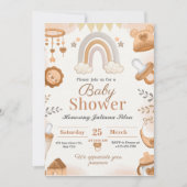 Bruine waterverf babyshower uitnodigingen (Voorkant)