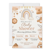 Bruine waterverf babyshower uitnodigingen