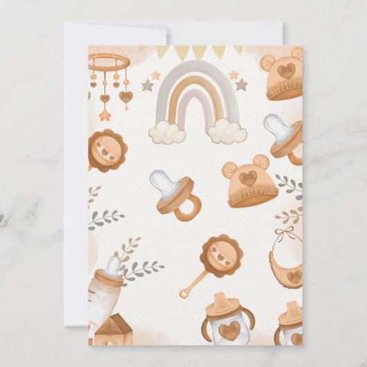 Bruine waterverf babyshower uitnodigingen (Achterkant)