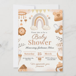 Bruine waterverf babyshower uitnodigingen