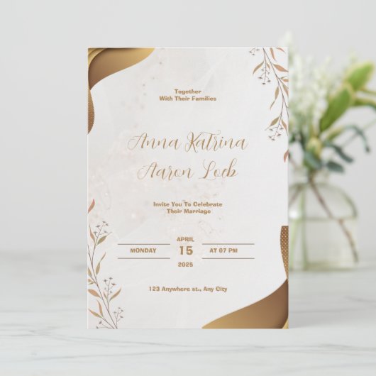 Bruine Waterverf bruiloft uitnodiging (Staand voorkant)