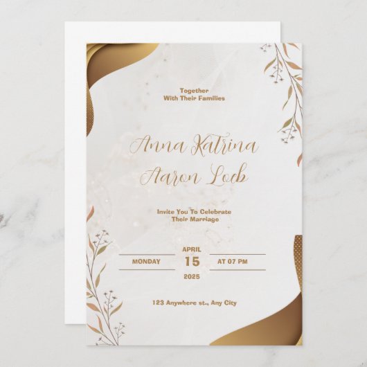 Bruine Waterverf bruiloft uitnodiging (Voorkant / Achterkant)