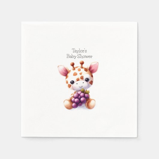Bruine Waterverf Giraffe minimalistisch Baby showe Servet (Voorkant)