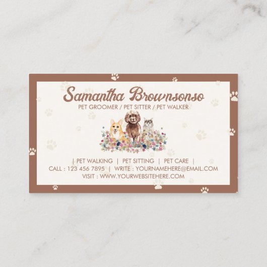 Bruine Waterverf Honden katten Pet Sitter Visitekaartje (Achterkant)